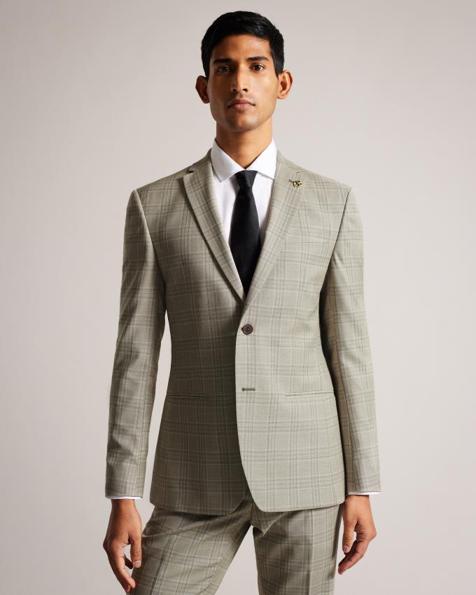 Veste Ted Baker Wool Check Suit Grise Clair Homme | CVJ-96014089